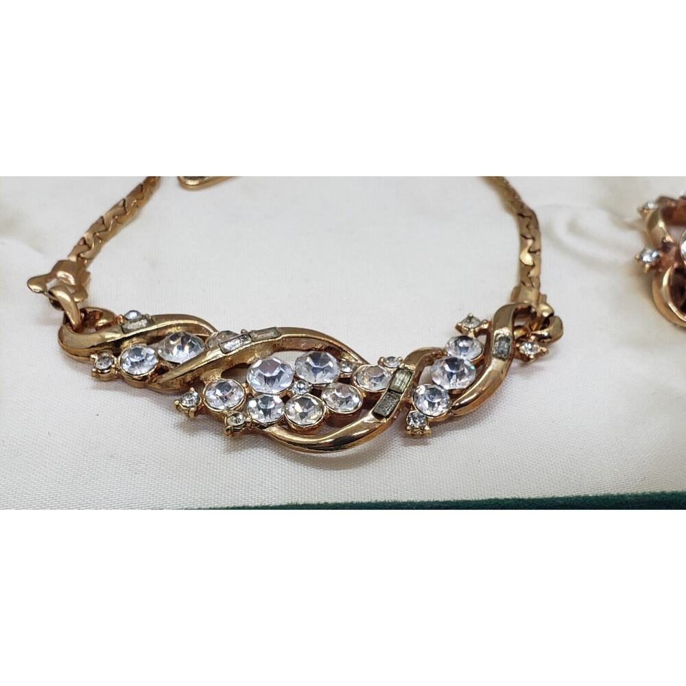 Vintage Gold Necklace Choker Earrings Rhinestone Set Palomar Jewels NOS in Box - Picture 3 of 12
